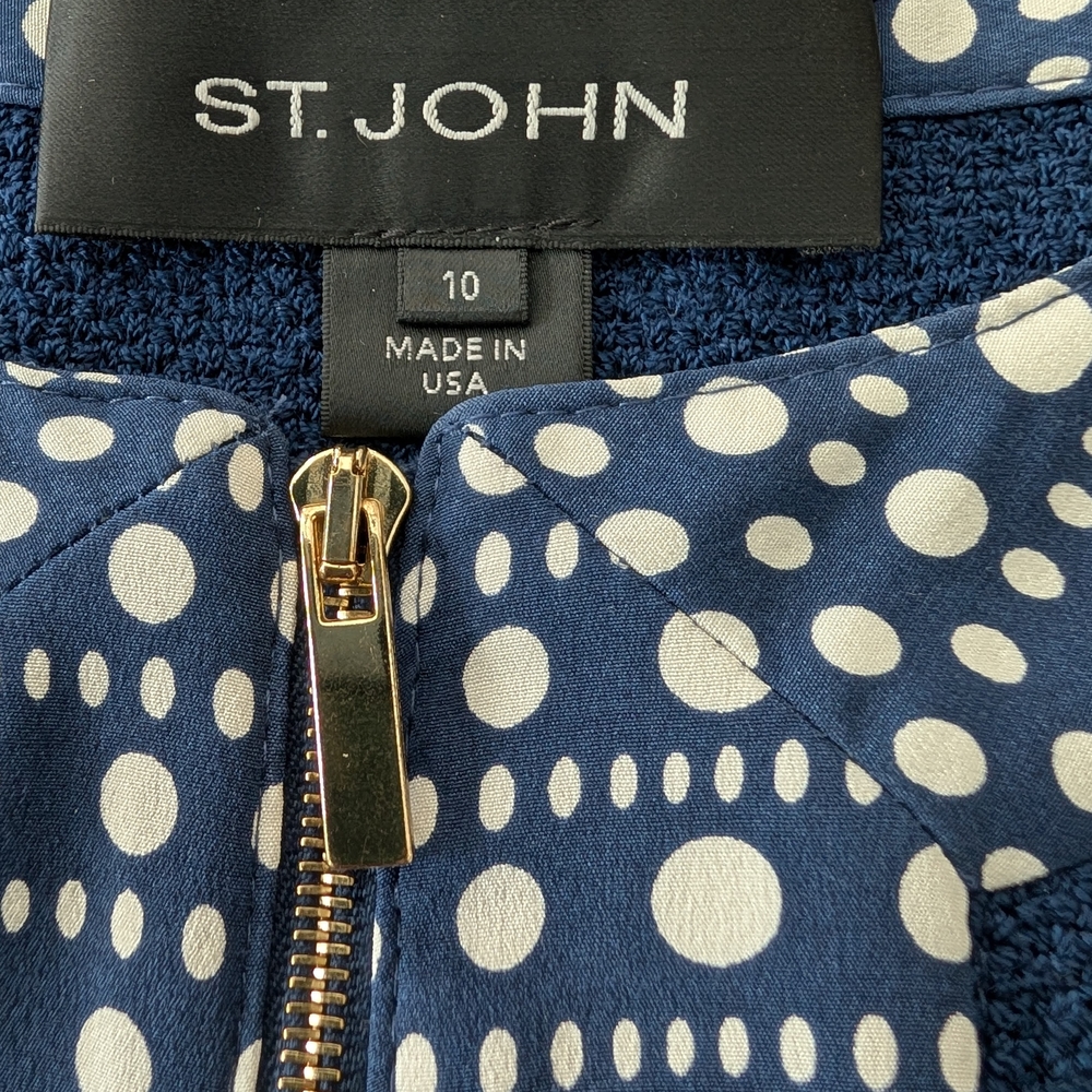 St. John Navy Polka Dot Dress